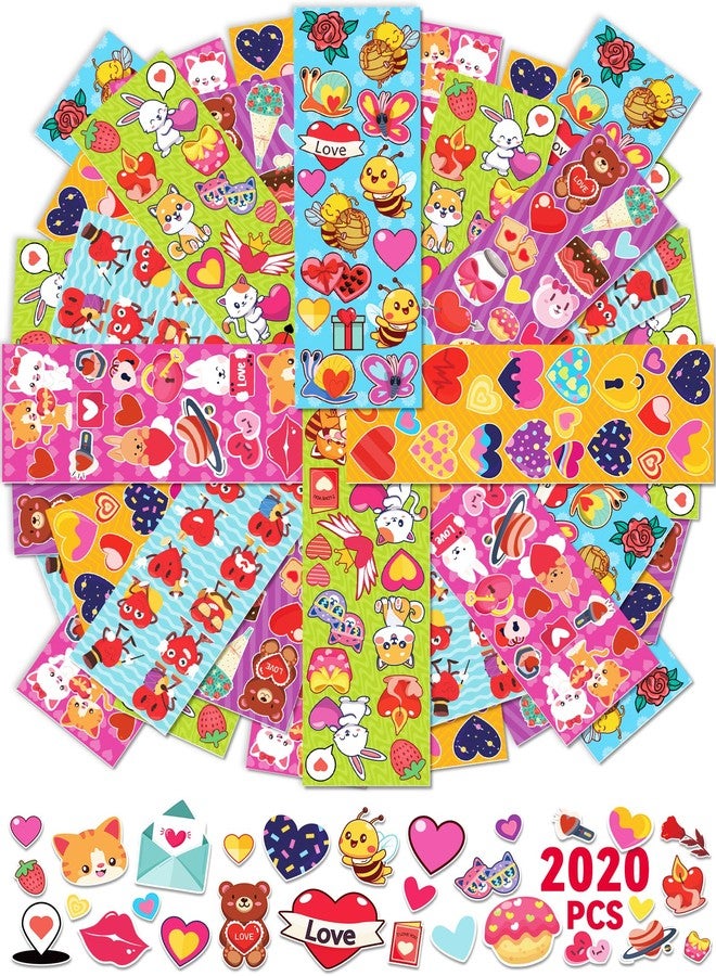 Greingways 2020 PCS Valentines Day Stickers for Kids, 120 Sheets Heart Love Stickers, Valentines Crafts Gifts Goodie Bags Party Favors for Kids Classroom - Image 1